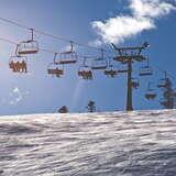 Widok na wyciąg krzesełkowy na stacji narciarskiej RyterSki w zimowy słoneczny dzień